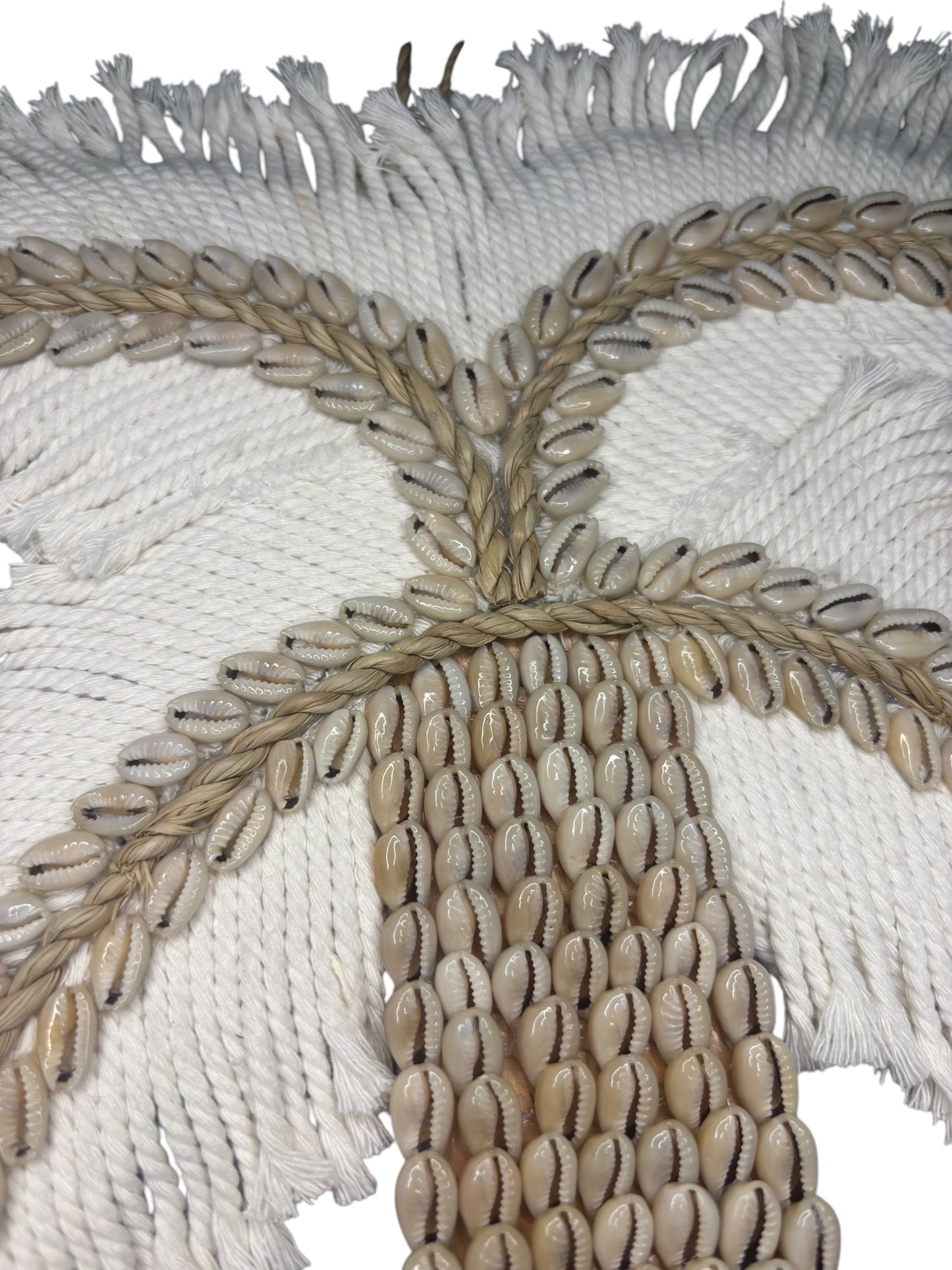 Boho Shell Palm Tree | Natural Cowrie with White Fringe