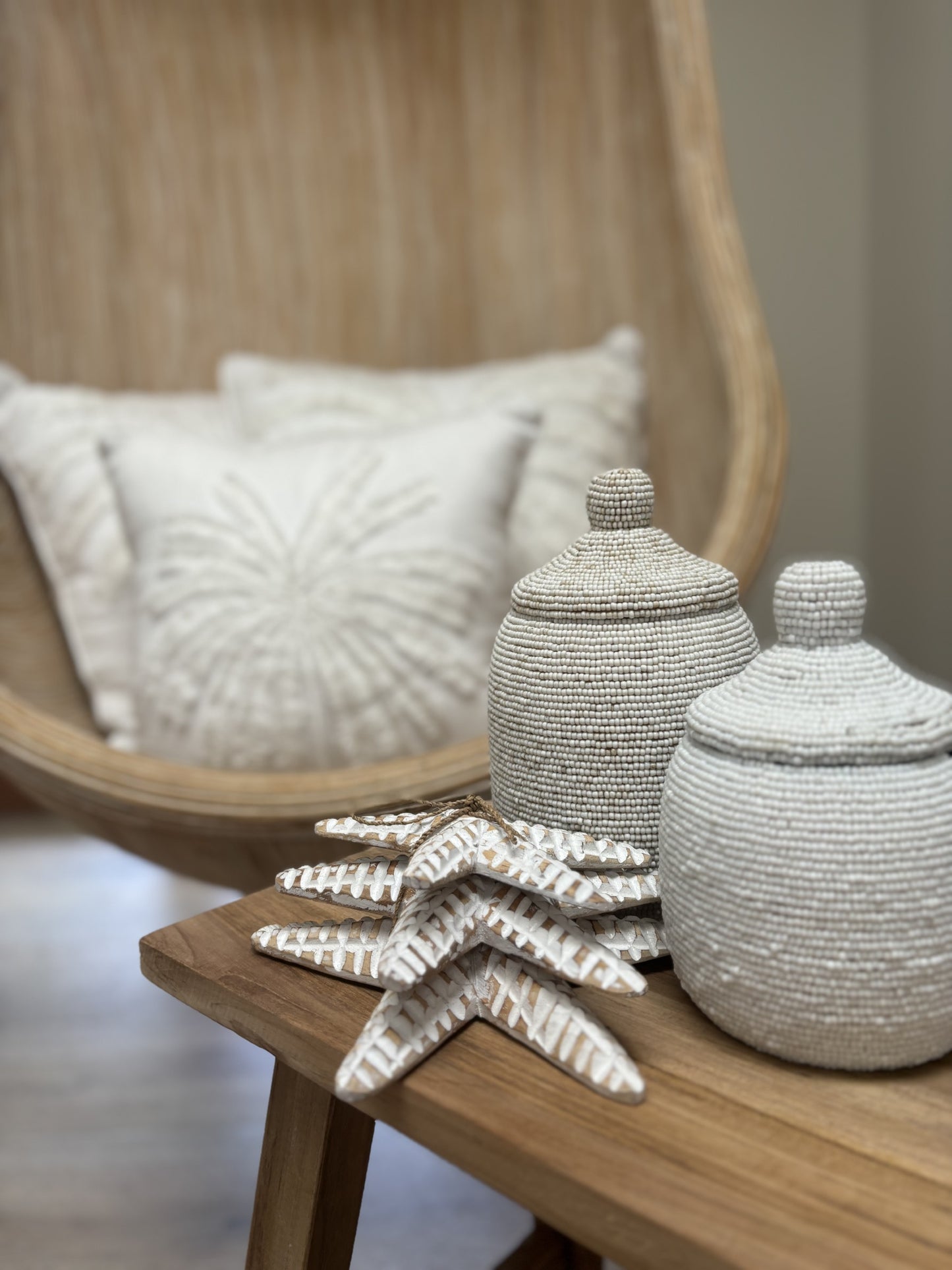 Beaded Pot with Lid | White | 3 Sizes Available