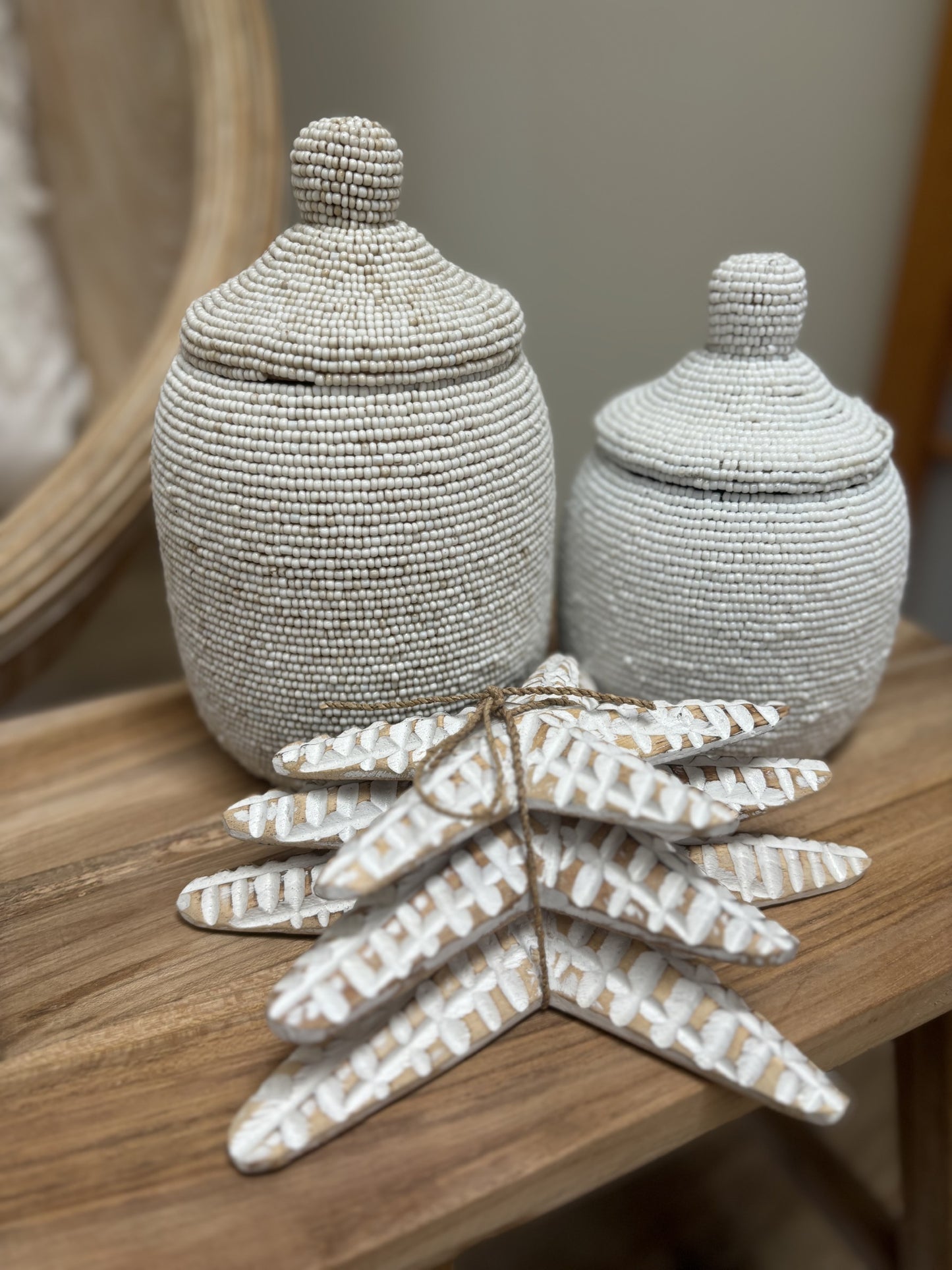 Beaded Pot with Lid | White | 3 Sizes Available
