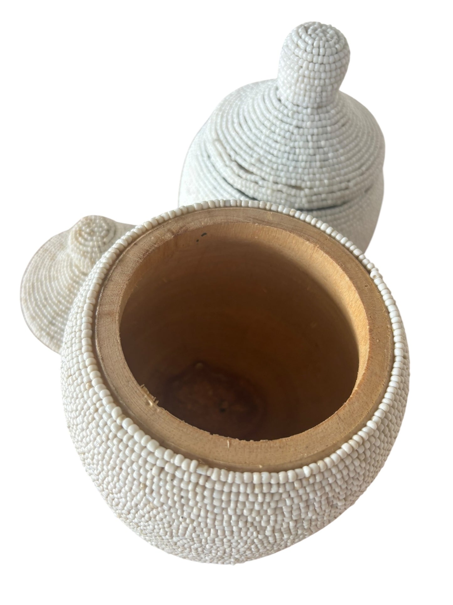 Beaded Pot with Lid | White | 3 Sizes Available