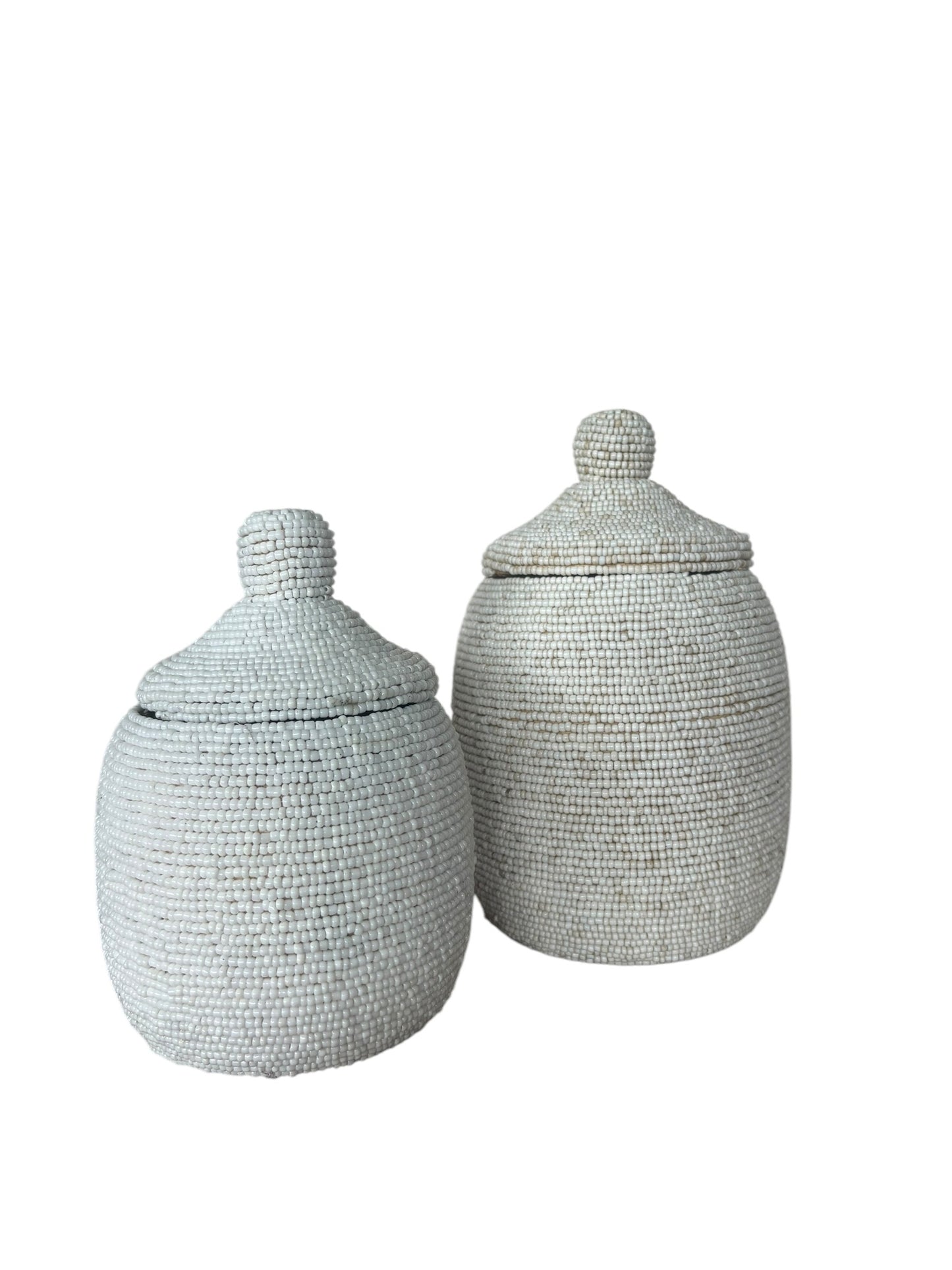 Beaded Pot with Lid | White | 3 Sizes Available