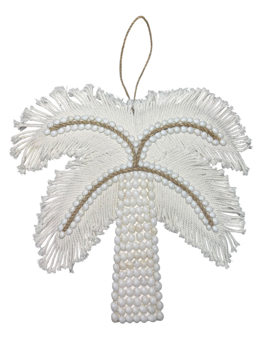 Boho Shell Palm Tree | White Buteng with White Fringe