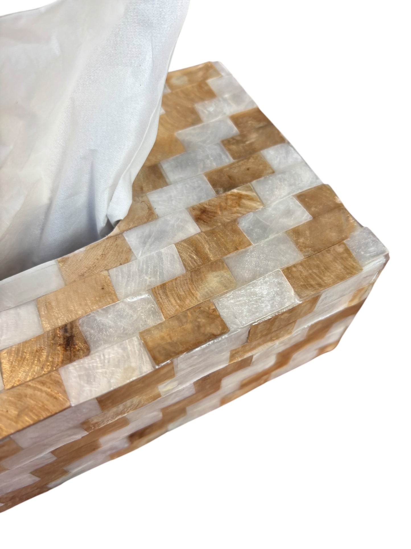 Soho Capiz Tissue Box | Check White & Natural