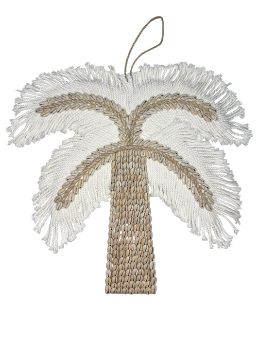 Boho Shell Palm Tree | Natural Cowrie with White Fringe