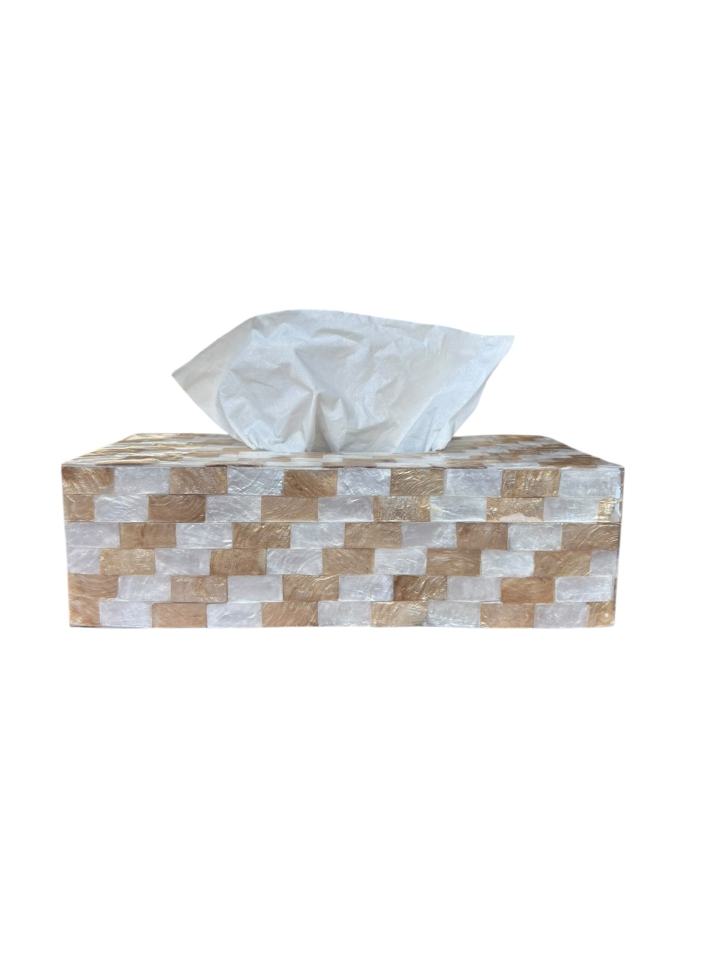 Soho Capiz Tissue Box | Check White & Natural