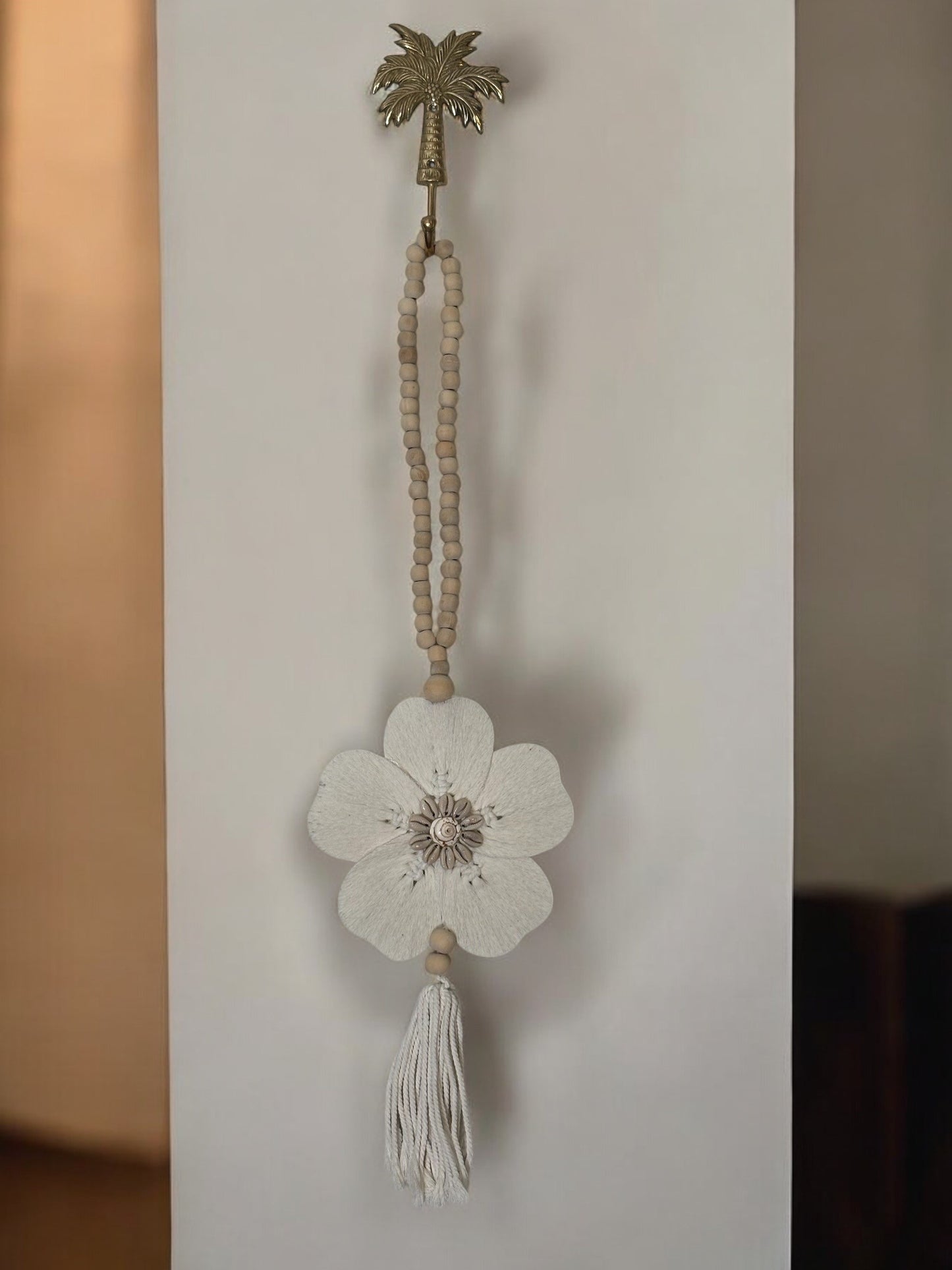 Frangipani & Cowrie Shell Beaded Tassel | Natural