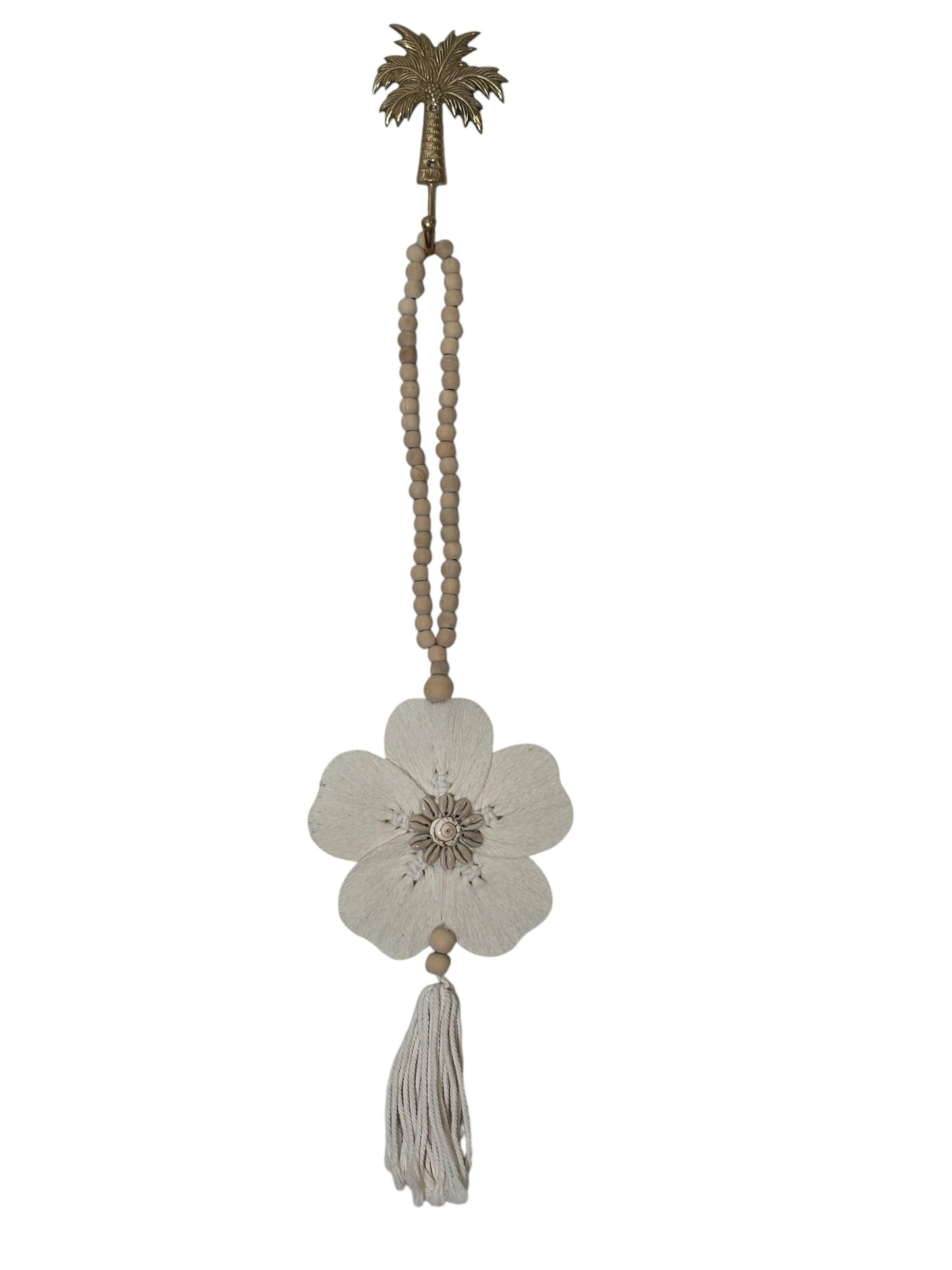 Frangipani & Cowrie Shell Beaded Tassel | Natural