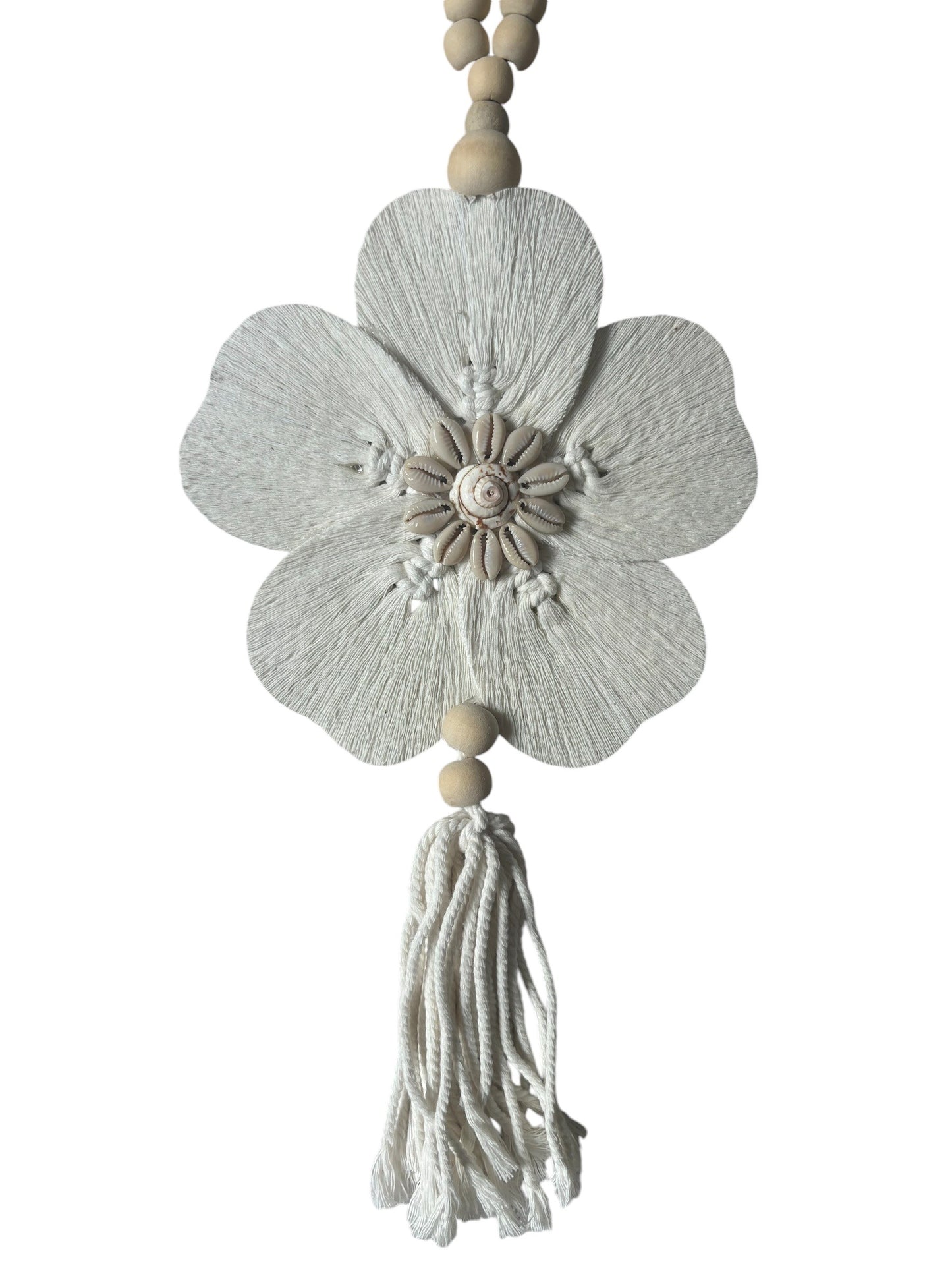 Frangipani & Cowrie Shell Beaded Tassel | Natural