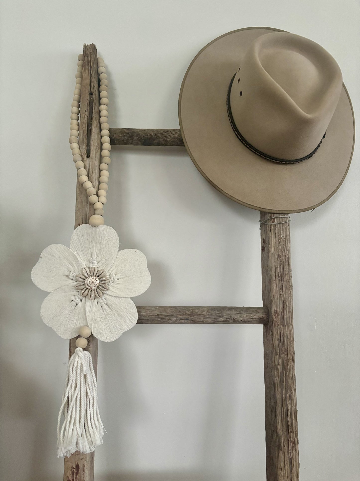 Frangipani & Cowrie Shell Beaded Tassel | Natural