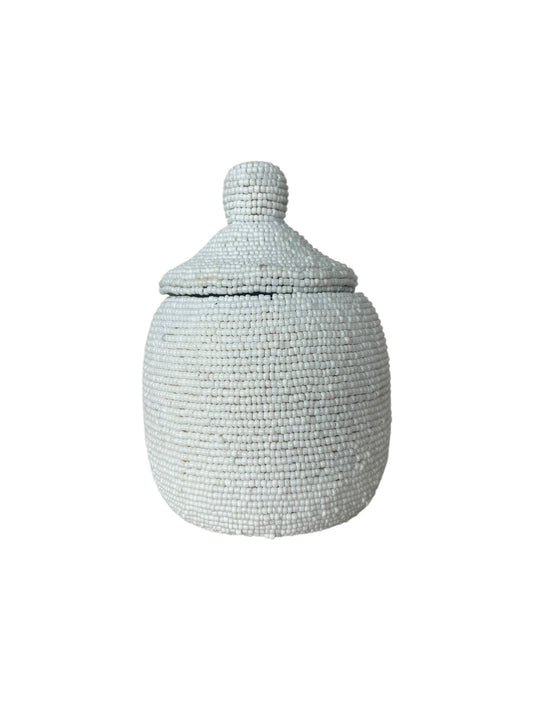 Beaded Pot with Lid | White | Small